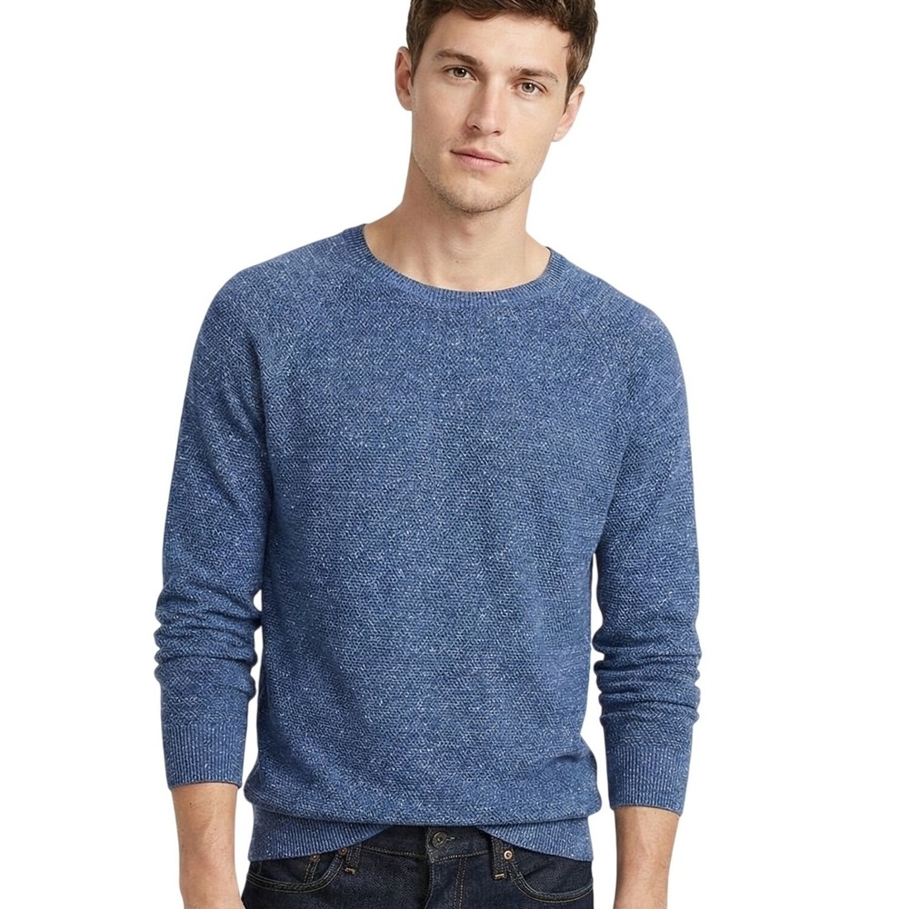 J.Crew Sweater Mens Medium‎ Blue Cotton Crewneck Raglan Pullover Heathered Knit